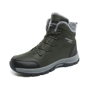 New men's winter Oxford cloth outdoor waterproof non-slip hiking boots warm non-slip men's shoes 39-48 (Color: Army Green, size: 48)