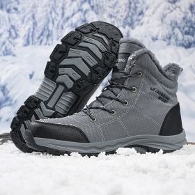 New men's winter Oxford cloth outdoor waterproof non-slip hiking boots warm non-slip men's shoes 39-48 (Color: Grey, size: 47)