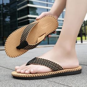 Men's new summer fashion drag classic woven flip-flops all comfortable flip-flops (Color: Brown, size: 44)