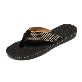 Men's new summer fashion drag classic woven flip-flops all comfortable flip-flops (Color: Black, size: 43)