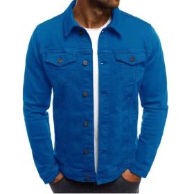 Mens Denim Jeans Jacket Short Slim Fit (Color: Blue, size: L)