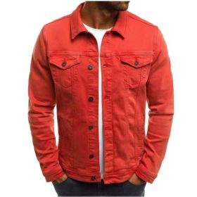 Mens Denim Jeans Jacket Short Slim Fit (Color: Red, size: M)