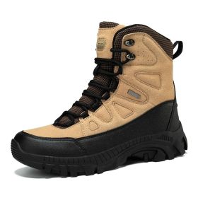 Men's winter new large size outdoor field training field training boots Hiking shoes Hiking shoes men's ankle boots (Color: Khaki, size: 43)