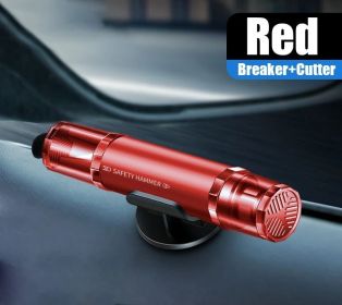 2-in-1 Car Safety Hammer Window Glass Breaker Seat Belt Cutter High Hardness Tungsten Steel Emergency Rescue Tool With Base (Color: Red)