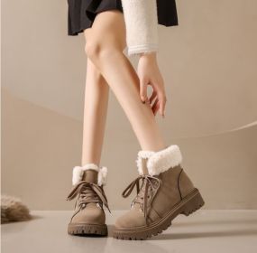 Women's new winter cold sticky light snow boots plus warm fashion women's Martin boots ankle boots (Color: Khaki, size: 35)