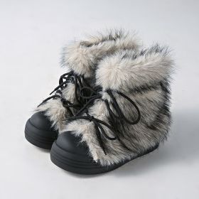 Winter new women's cashmere warm snow boots Fashion trend warm women's ankle boots (Color: Grey, size: 35)