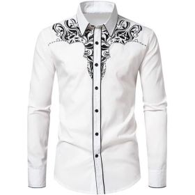 Mens Western Cowboy Shirt Casual Button Down Long Sleeve Embroidered Shirts (Color: White1, size: 3XL)