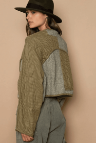 POL Quilted Knit Viding Detail Knit Patch Jacket (Color: Olive, size: M)