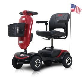 Four wheels Compact Travel Foldable Outdoor Electric Power Mobility Scooter for Adult with LED lights Windshield (Color: Red)