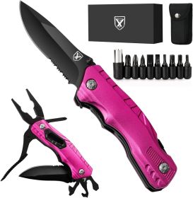 9 in 1 Multi-Tool Pocket Folding Blade Knife - Tactical Survival Rescue Gear Repair Equipment for Outdoor Camping and Emergency Situations (Color: Rose Red)