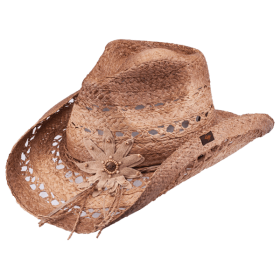 Mallorie Straw Western Drifter Cowboy Hat (Color: Brown)