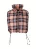 Plaid Print Drawstring Vest Coat, Casual Zip Up Sleeveless Outerwear, Women's Clothing