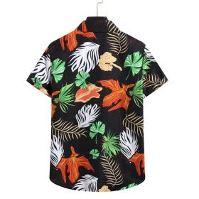 Mens Hawaiian Shirt Casual Short Sleeve Button Down Shirts Aloha Shirt (Color: Black, size: S)