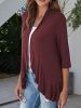 V-neck Loose Ruffle Cardigans; Casual Solid Color Three Quarter Long Sleeve Fall Winter Cardigan; Women's Clothing