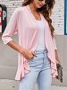 V-neck Loose Ruffle Cardigans; Casual Solid Color Three Quarter Long Sleeve Fall Winter Cardigan; Women's Clothing