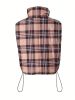 Plaid Print Drawstring Vest Coat, Casual Zip Up Sleeveless Outerwear, Women's Clothing