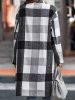 Plus Size Plaid Pattern Pockets Longline Coat; Women's Plus Long Sleeve Casual Coat