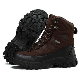 Men's winter new large size outdoor field training field training boots Hiking shoes Hiking shoes men's ankle boots (Color: Brown, size: 44)