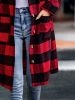 Plus Size Plaid Pattern Pockets Longline Coat; Women's Plus Long Sleeve Casual Coat