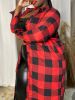 Plus Size Longline Plaid Pattern Coat; Women's Plus Casual Slight Stretch Trench Coat