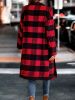 Plus Size Plaid Pattern Pockets Longline Coat; Women's Plus Long Sleeve Casual Coat