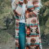 Women's Sweater Multicolor Geometric Color Block Open Front Long Cardigan