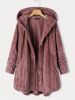 Plus Size Hoodie Fleece Liner Button Front Coat; Women's Plus Warm Winter Casual Faux Fur Coat