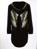 Wings Sequin Hooded Jacket, Open Front Casual Jacket For Spring & Fall, Women's Clothing