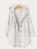 Plus Size Hoodie Fleece Liner Button Front Coat; Women's Plus Warm Winter Casual Faux Fur Coat