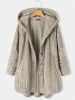 Plus Size Hoodie Fleece Liner Button Front Coat; Women's Plus Warm Winter Casual Faux Fur Coat