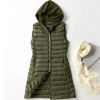 Hooded Women's Down Vest Long Coat Slim Fashion Ultra Light White Duck Down Waistcoat Female Fashion Winter Ladies Jacket Vests