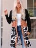 Women's Outwear Loose Cow Pattern Print Patchwork Open Front Jacket