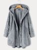 Plus Size Hoodie Fleece Liner Button Front Coat; Women's Plus Warm Winter Casual Faux Fur Coat