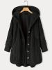 Plus Size Hoodie Fleece Liner Button Front Coat; Women's Plus Warm Winter Casual Faux Fur Coat