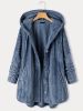 Plus Size Hoodie Fleece Liner Button Front Coat; Women's Plus Warm Winter Casual Faux Fur Coat