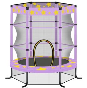 55 Inch Kids Trampoline With Safety Enclosure Net, 4.5FT Outdoor Indoor Trampoline For Kids Purple (Color: purple)